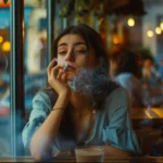 Kvinna Roker Pa Cafe